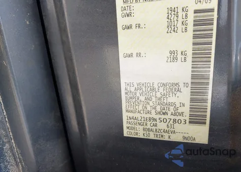 2009 Nissan Altima 2.5 S from USA, damaged, VIN 1N4AL21E89N507803